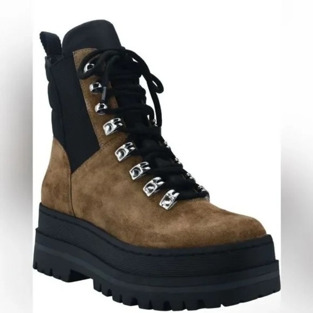 Marc Fisher Sashia Brown Suede Platform Combat Lace-up Boots Bootie Sz 9.5 NWOB